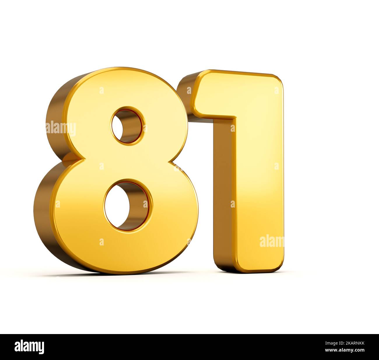 3d illustration of golden number eighty one or 81 isolated on white ...