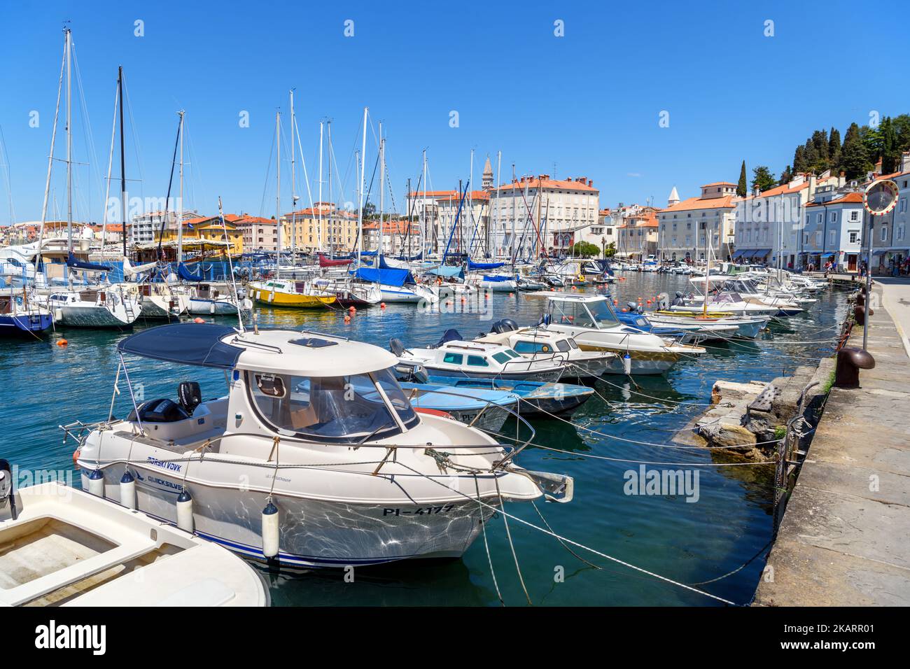 Old town and harbour in Piran, Slovenia Stock Photo