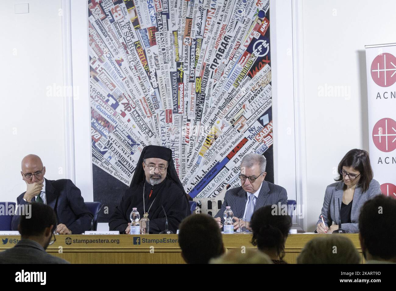 Ibrahim Isaac Sidrak, Coptic Patriarch of Alexandria, attends a press