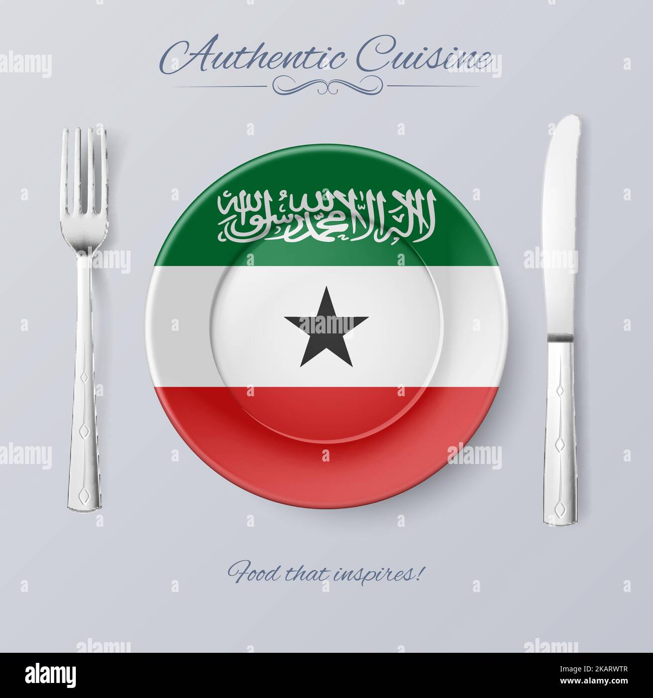 Somali Table Authentic Cuisine of Somaliland. Plate with Flag and Cutlery Stock ...