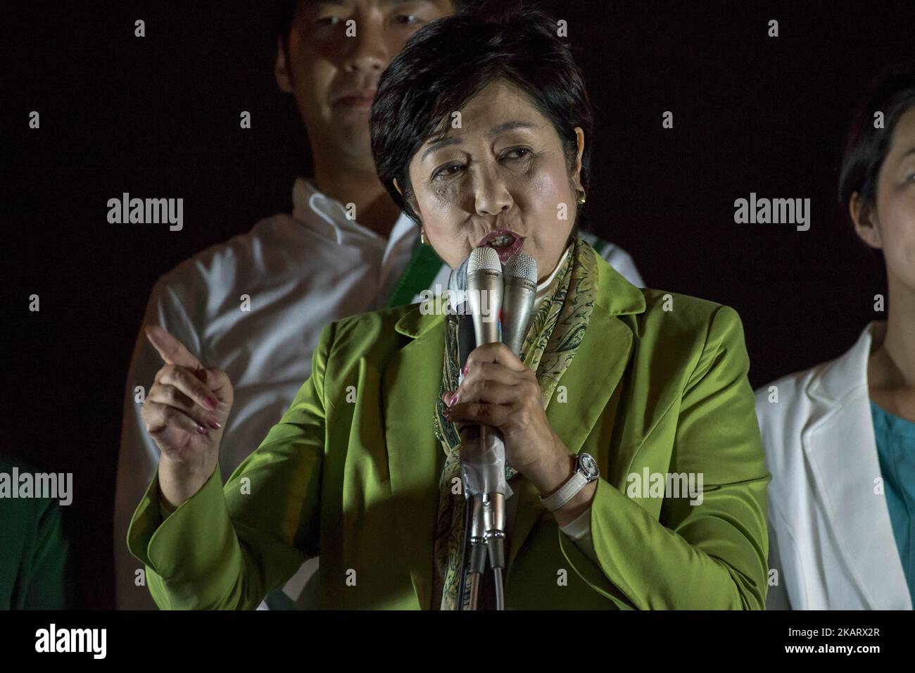 Tokyo Governor and Kibo no To (Party of Hope) leader Yuriko Koike gives a speech during his political rally in Yokohama, Japan, October 12, 2017. The general election vote will be held on October 22, 2017. Prime Minister Shinzo Abe’s ruling LDP is expecting to win the October 22, general election while Koike's party is lagging behind, according to a survey. (Photo by Alessandro Di Ciommo/NurPhoto) Stock Photo