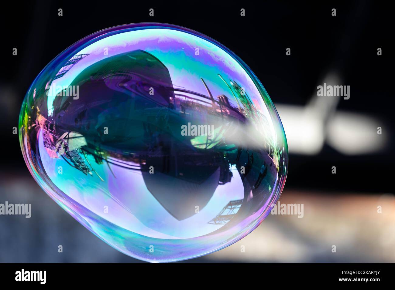 soap bubble with reflections floats in the air Stock Photo Alamy