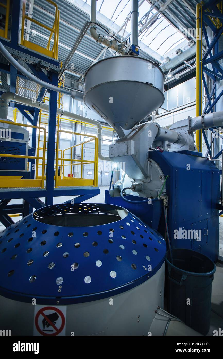 Large modern industrial automated coffee processing machinery Stock