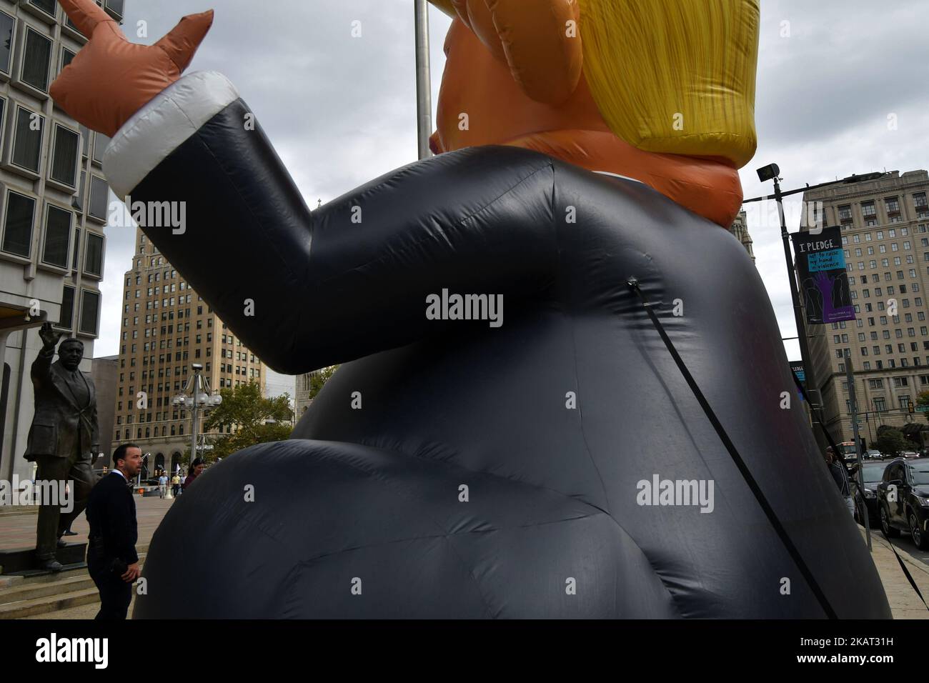 A Pop Up Inflatable Trump Rat Is Erected Facing The Frank Rizzo