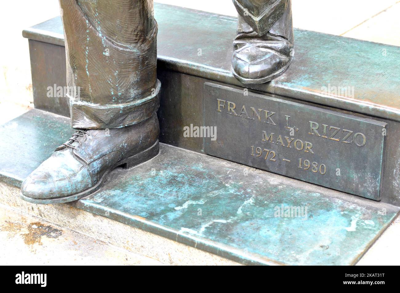 A popup inflatable 'Trump Rat' is erected facing the Frank Rizzo