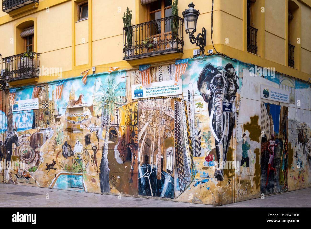 Graffiti on wall, Placa del Carme, Valencia, Spain Stock Photo