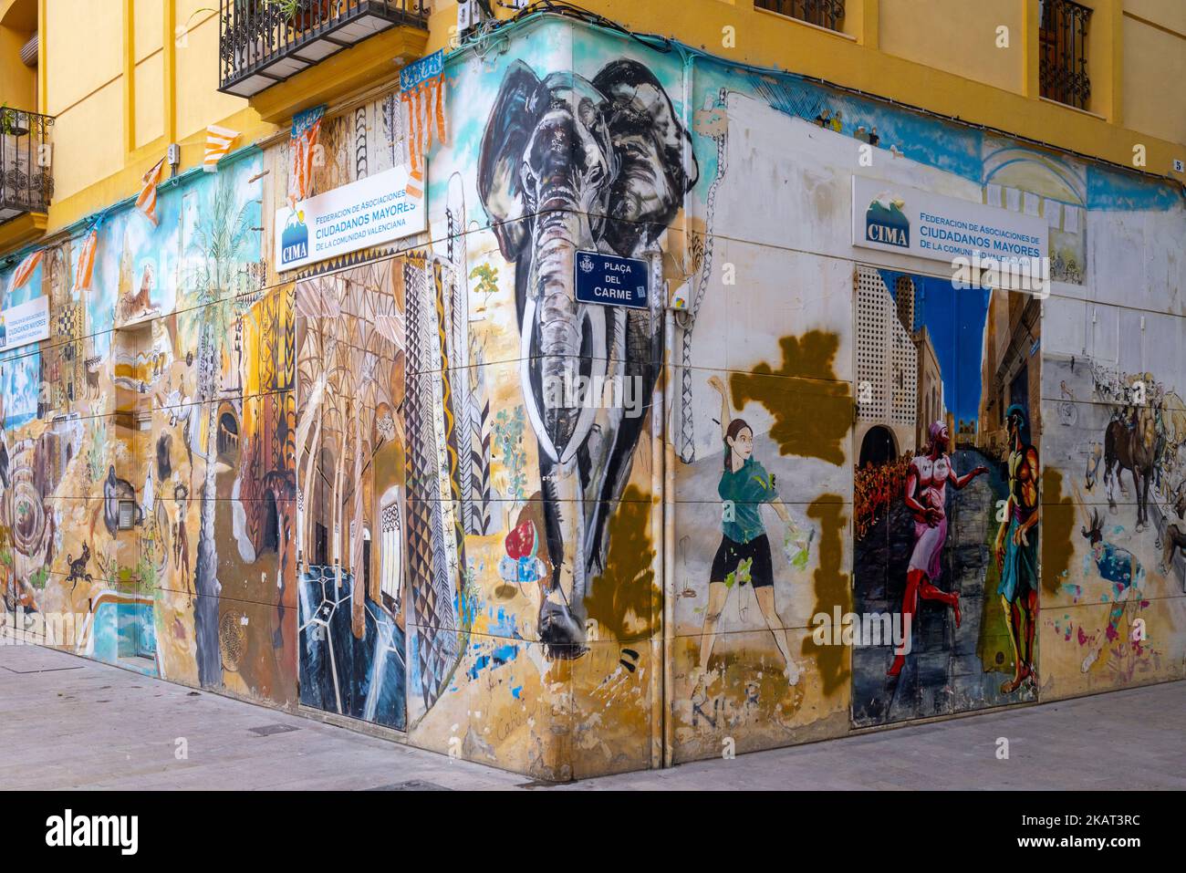 Graffiti on wall, Placa del Carme, Valencia, Spain Stock Photo