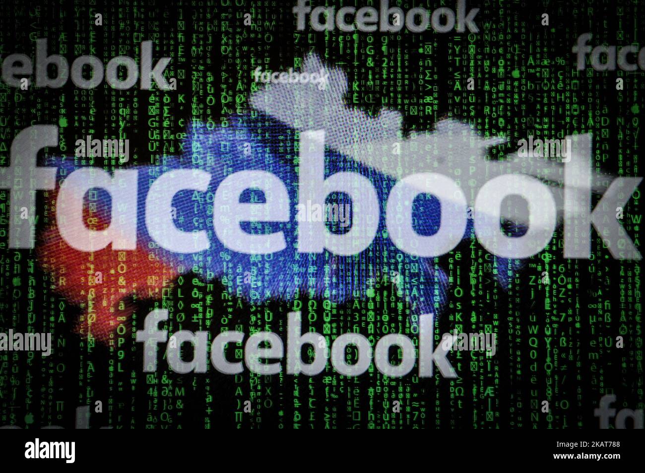 Facebook logos are seen on a computer screen in this photo illustration on November 1, 2017. Lawyers for the social media companies Facebook, Twitter and Google today have appeared in front of the Senate judiciary committee amidst accusations of influencing politics in the United Statees through Russia financed content. (Photo by Jaap Arriens/NurPhoto) Stock Photo