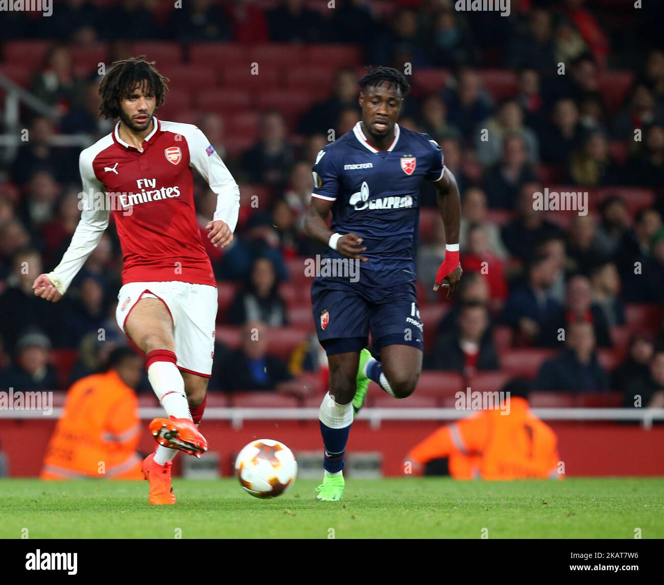 Arsenal's Mohamed Elneny during UEFA Europa League Group H match between Arsenal and Red Star Belgrade (Crvena Zvezda) at The Emirates, in London, UK on November 2, 2017. (Photo by Kieran Galvin/NurPhoto)  Stock Photo