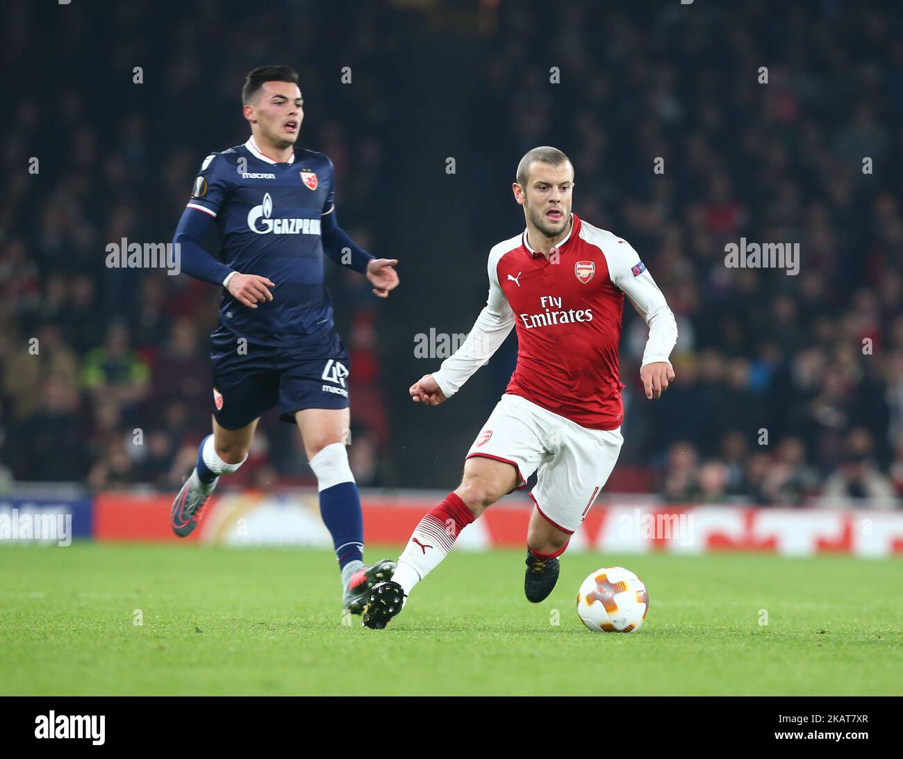 Arsenal's Jack Wilshere during UEFA Europa League Group H match between Arsenal and Red Star Belgrade (Crvena Zvezda) at The Emirates, in London, UK on November 2, 2017. (Photo by Kieran Galvin/NurPhoto)  Stock Photo