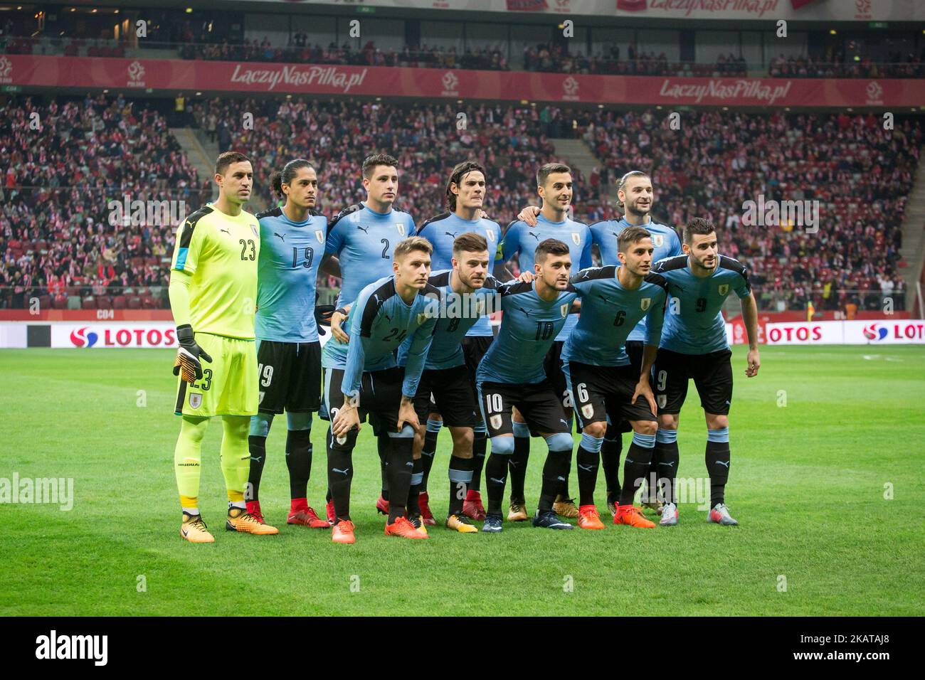 Uruguay national football team during the international friendly soccer match between Poland and Uruguay at the PGE National Stadium in Warsaw, Poland on November 10, 2017 (Photo by Mateusz Wlodarczyk/NurPhoto) Stock Photo