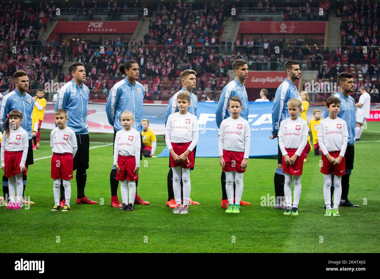 Uruguay national football team during the international friendly soccer match between Poland and Uruguay at the PGE National Stadium in Warsaw, Poland on November 10, 2017 (Photo by Mateusz Wlodarczyk/NurPhoto) Stock Photo