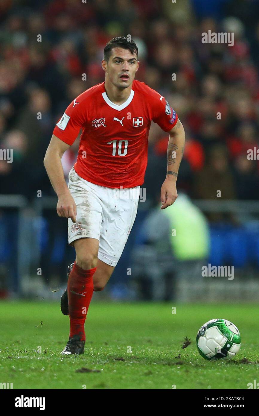 Granit Xhaka of Switzerland during the FIFA 2018 World Cup Qualifier Play-Off: Second Leg between Switzerland and Northern Ireland at St. Jakob-Park on November 12, 2017 in Basel, Basel-Stadt. (Photo by Matteo Ciambelli/NurPhoto)  Stock Photo