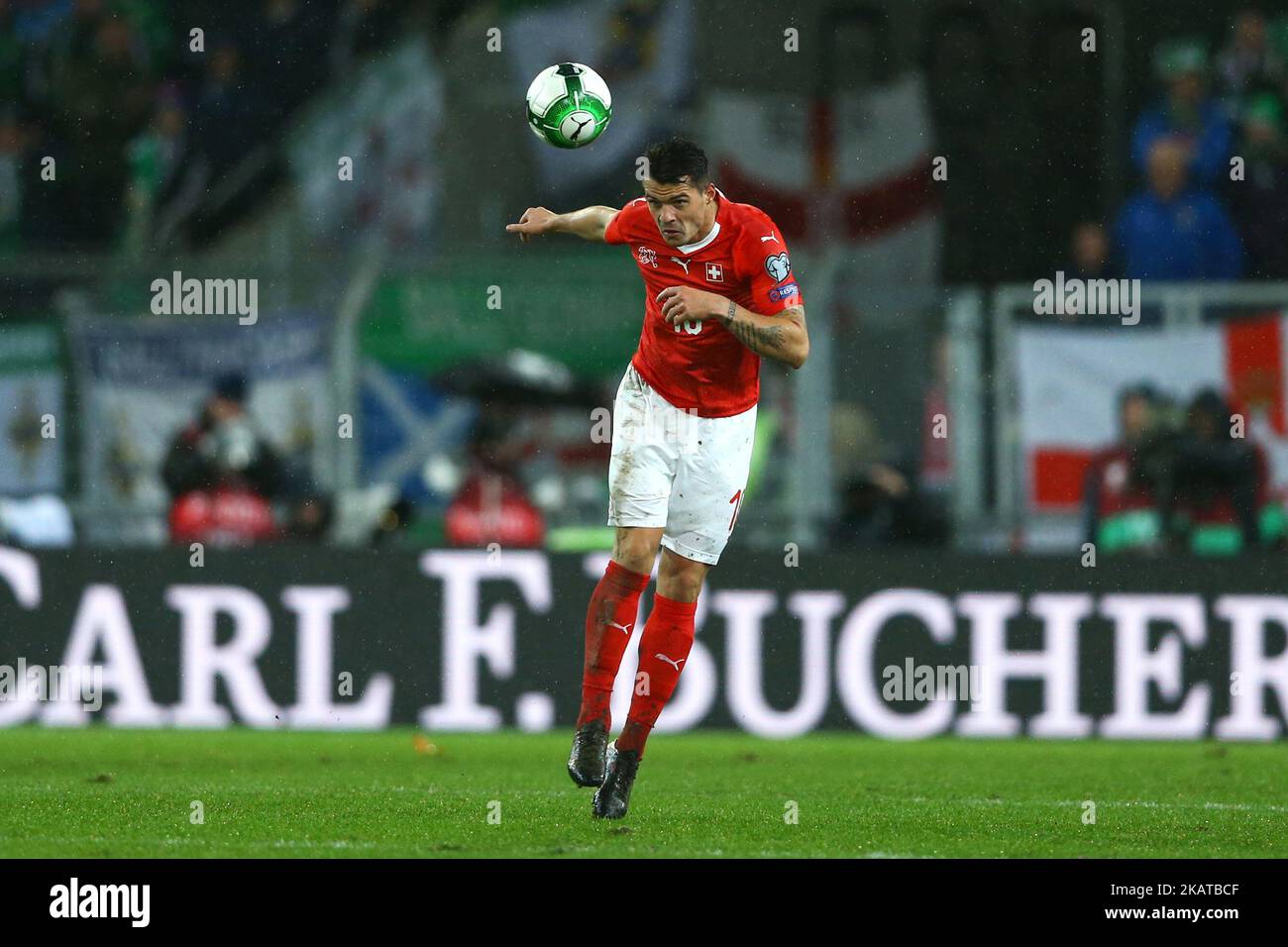 Granit Xhaka of Switzerland during the FIFA 2018 World Cup Qualifier Play-Off: Second Leg between Switzerland and Northern Ireland at St. Jakob-Park on November 12, 2017 in Basel, Basel-Stadt. (Photo by Matteo Ciambelli/NurPhoto)  Stock Photo