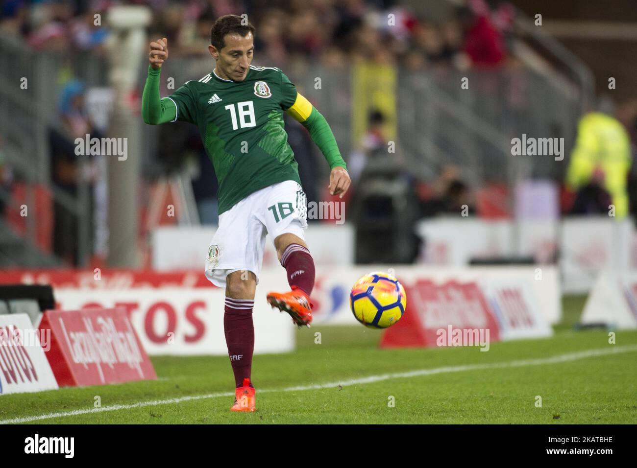 Andres Guardado of Mexico pictured in action during the International Friendly match between Poland and Mexico at Energa Stadium in Gdansk, Poland on November 13, 2017 (Photo by Andrew Surma/NurPhoto) Stock Photo
