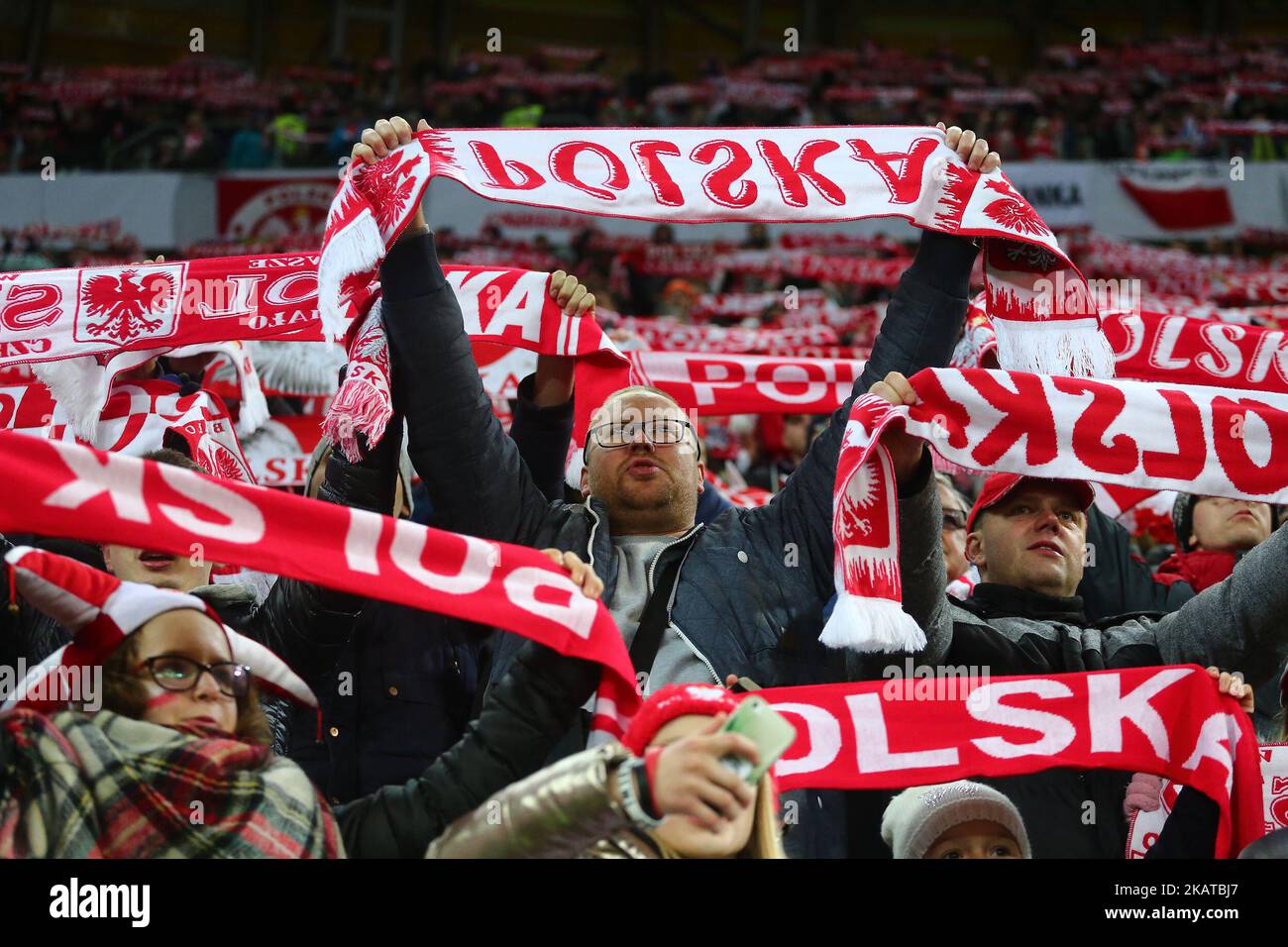Fans during the international friendly soccer match between Poland and Mexico at the Energa Stadium in Gdansk, Poland on 13 November 2017 (Photo by Mateusz Wlodarczyk/NurPhoto) Stock Photo