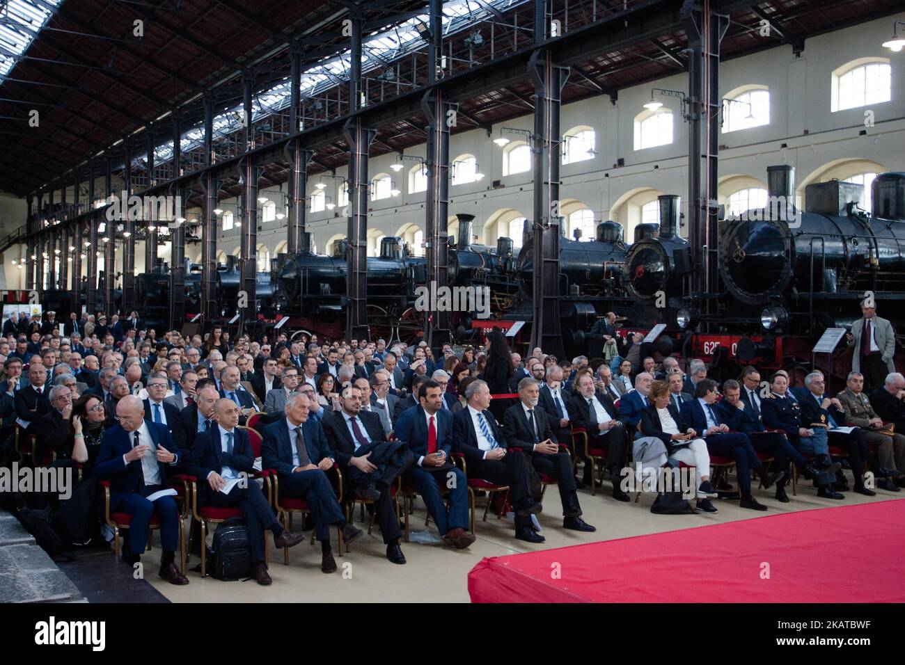 Minister of Infrastructure and Transport Graziano Delrio, organized by Assoferr and Confetra in collaboration with Confindustria and the patronage of the Ministry of Infrastructure and Transport in Pietrarsa Museum of Ferrovie Dello Stato in Portici, Naples, Italy on November 15, 2017. (Photo by Paolo Manzo/NurPhoto) Stock Photo