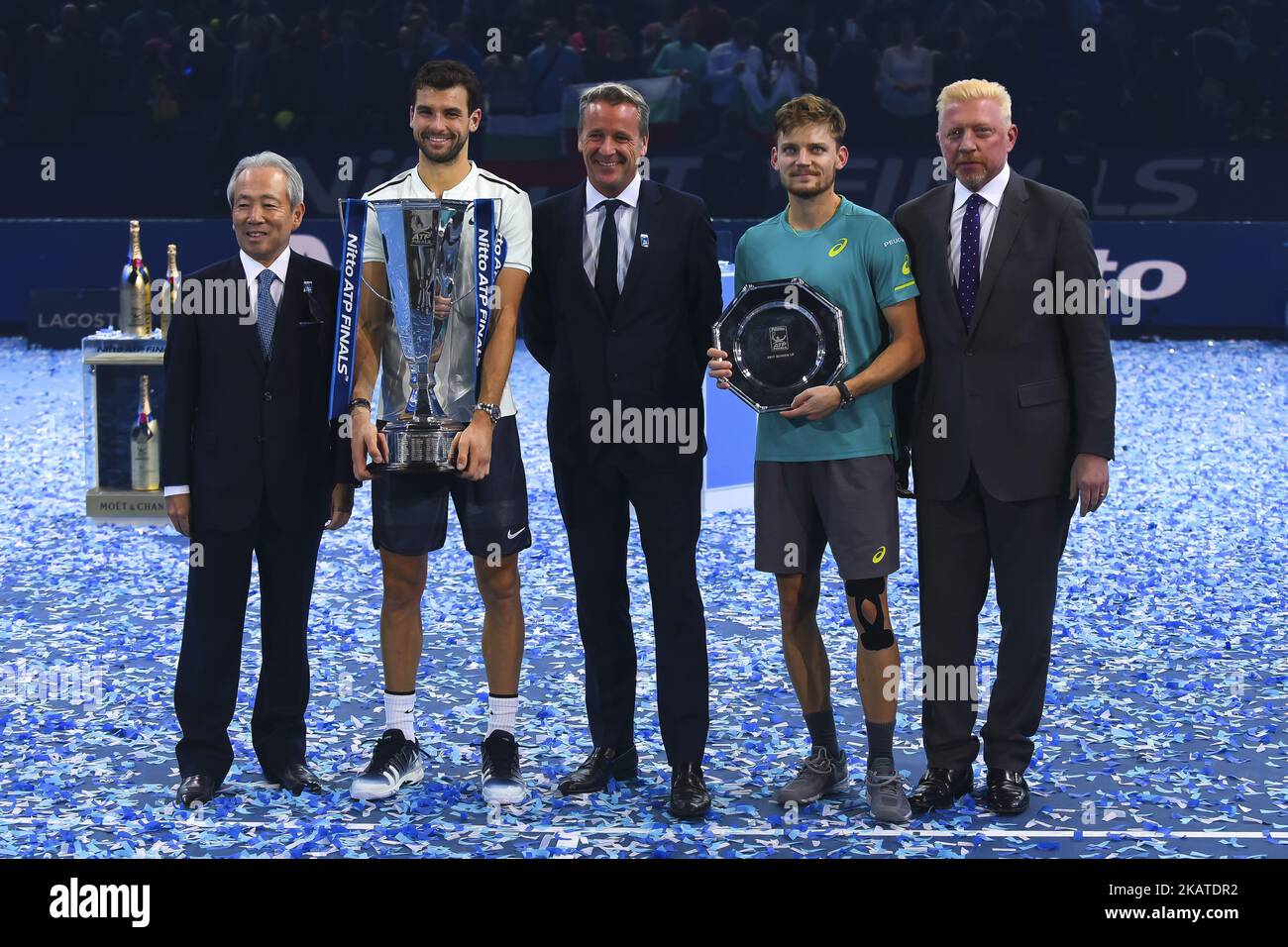 President of Nitto, Hideo Takasaki, Winner Grigor Dimitrov of Bulgaria, ATP president Chris