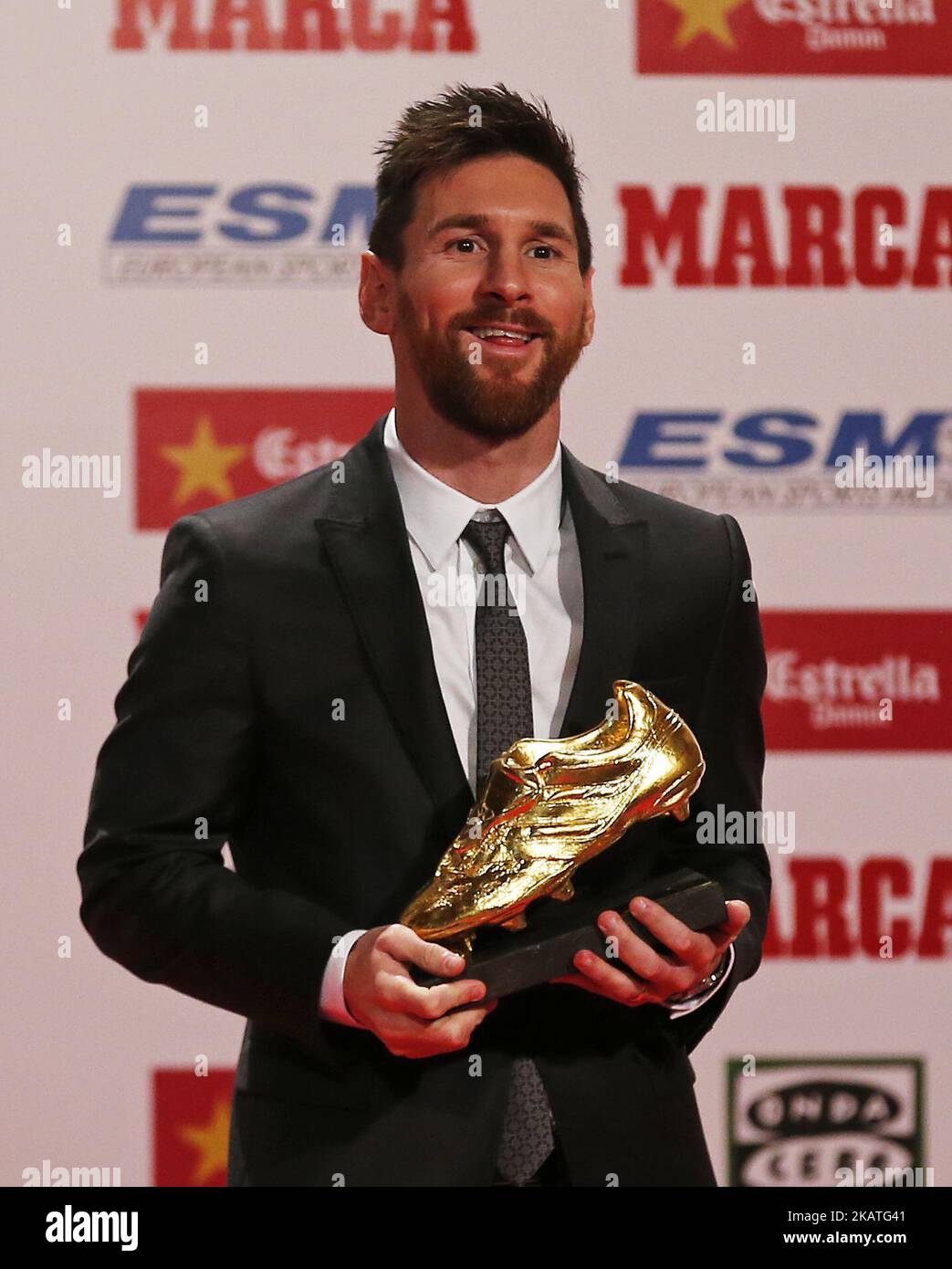Lionel Messi receives his fourth Golden Boot award on November 24, 2017