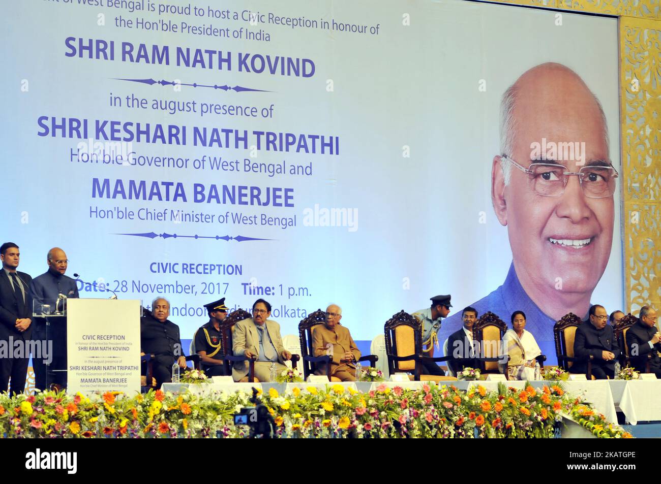 Shri Ram Nath Kovind,President of India addressing during West Bengal Government Felicitate to President of India Shri Ram Nath Kovind At Netaji Indoor Stadium on November 28,2017 in Kolkata,India. (Photo by Debajyoti Chakraborty/NurPhoto) Stock Photo