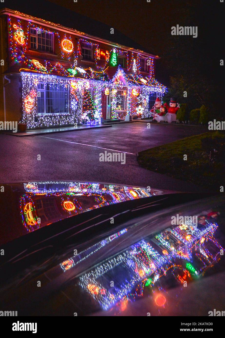 A house covered in Christmas lights and decorations in Adamstown area