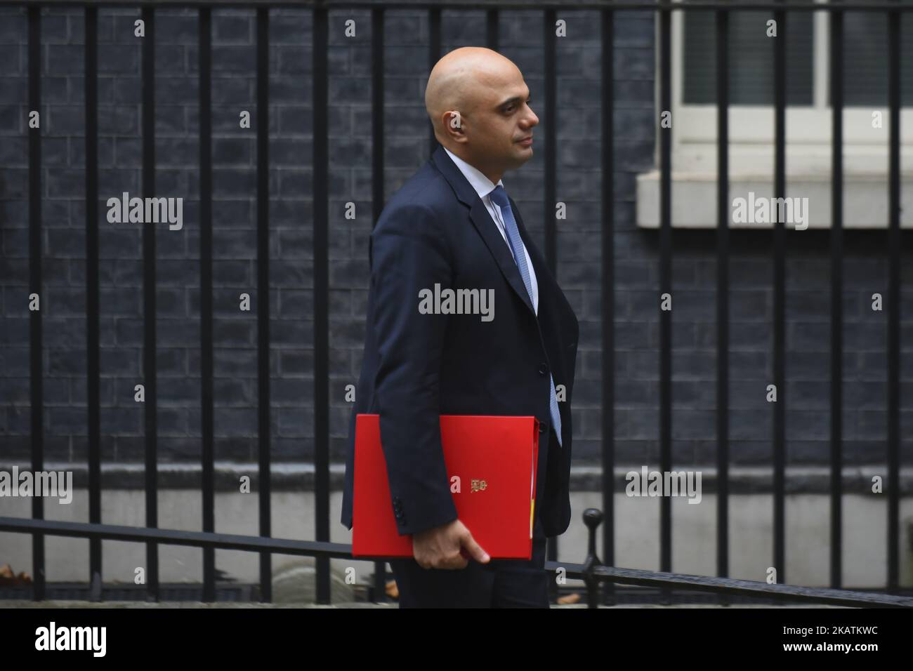 British Secretary of State for Communities and Local Government (Ministerial Champion for the Midlands Engine) Sajid Javid leaves 10 Downing Street, following the weekly Cabinet Meeting, London on December 5, 2017. (Photo by Alberto Pezzali/NurPhoto) Stock Photo