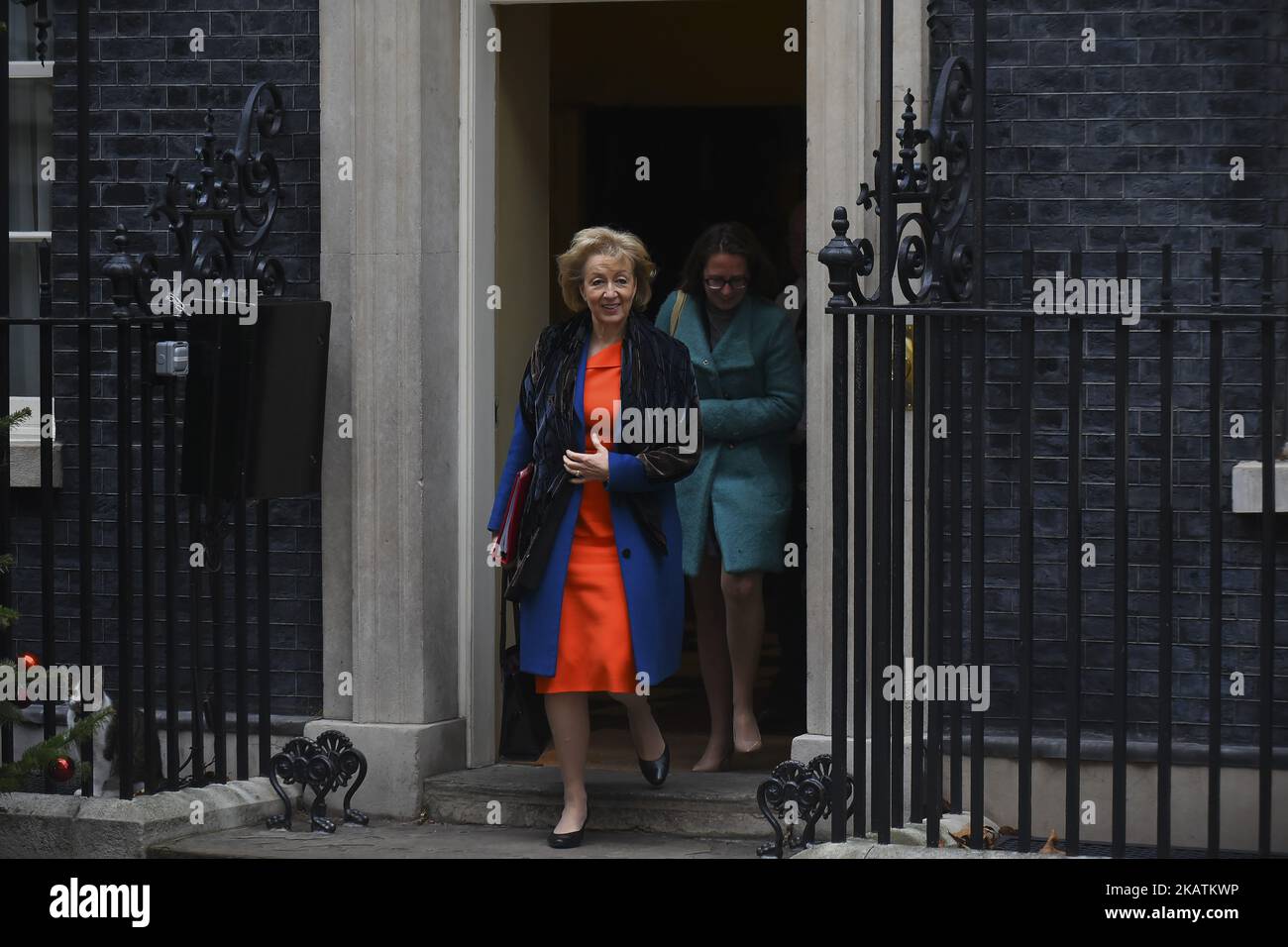 Lord President of the Council, Leader of the House of Commons, Andrea Leadsom leaves 10 Downing Street, following the weekly Cabinet Meeting, London on December 5, 2017. (Photo by Alberto Pezzali/NurPhoto) Stock Photo