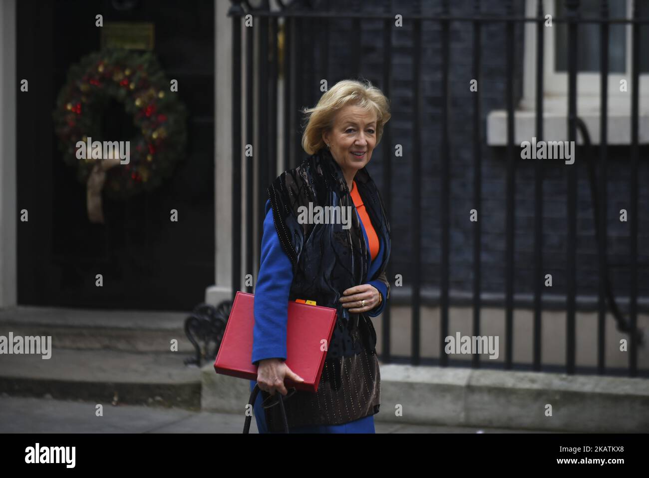 Lord President of the Council, Leader of the House of Commons, Andrea Leadsom leaves 10 Downing Street, following the weekly Cabinet Meeting, London on December 5, 2017. (Photo by Alberto Pezzali/NurPhoto) Stock Photo