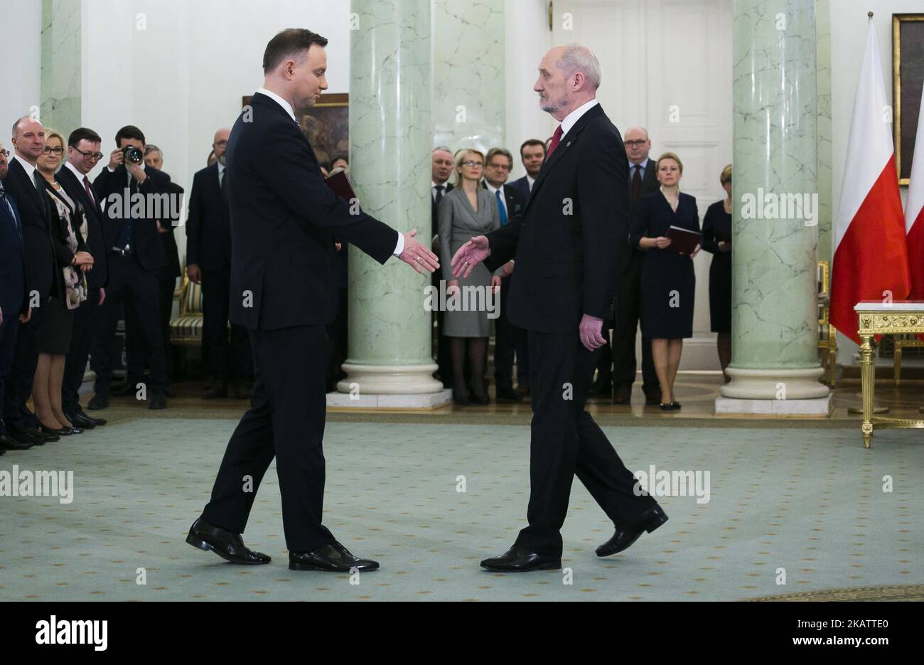 Polish president Andrzej Duda appointed Antoni Macierewicz as the Minister of National Defense on 11 December 2017 in Warsaw, Poland. (Photo by Krystian Dobuszynski/NurPhoto) Stock Photo