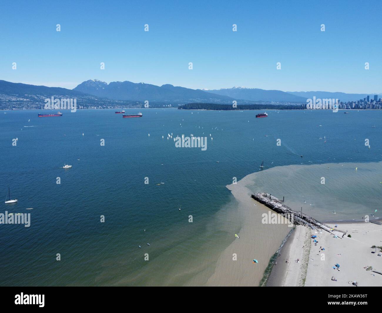 An aerial view of Vancouver's Spanish banks beach in Canada Stock Photo