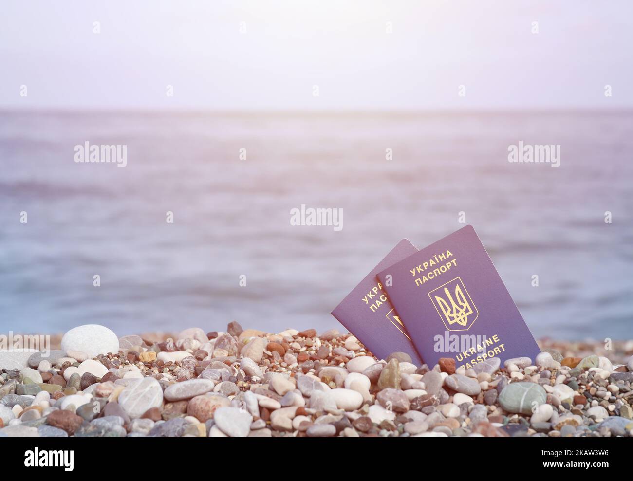 New biometric Ukrainian passport let you travel to European resort countries of European Union without visas. Visa free electronic id document. Ukrain Stock Photo