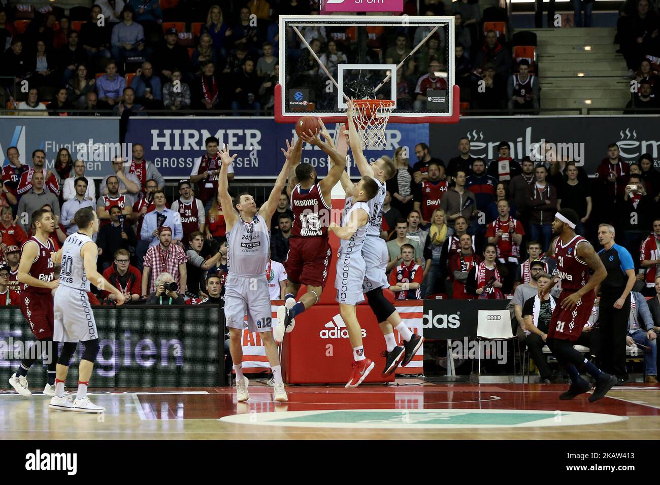 Reggie Redding of FC Bayern Basketball during the EuroCup Top 16 Round 2 match between FC Bayern Munich and Lietuvos Rytas Vilnius at Audi Dome on January 10, 2018 in Munich, Germany.(Photo by Marcel Engelbrecht/NurPhoto) Stock Photo