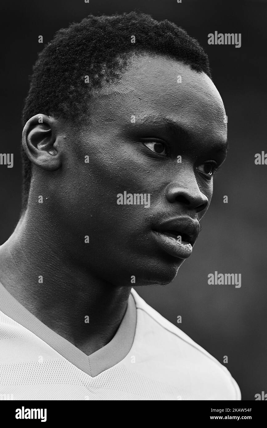 (EDITORS NOTE: images has been converted to black and white) Pione Sisto of Real Club Celta de Vigo looks on during the La Liga game between Levante UD and Real Club Celta de Vigo at Ciutat de Valencia stadium on January 14, 2018 in Valencia, Spain (Photo by David Aliaga/NurPhoto) Stock Photo