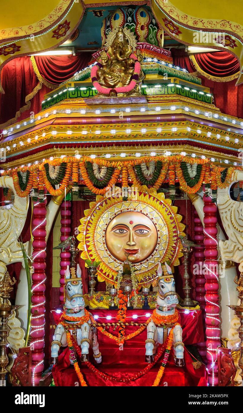 Adorned chariot of the Sun God (Lord Surya) during special prayers ...