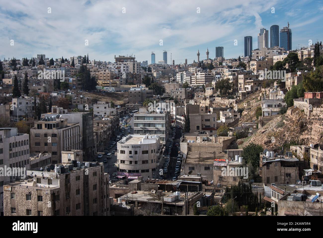 Dense urban scenery of unplanned development in Amman, the capital city ...