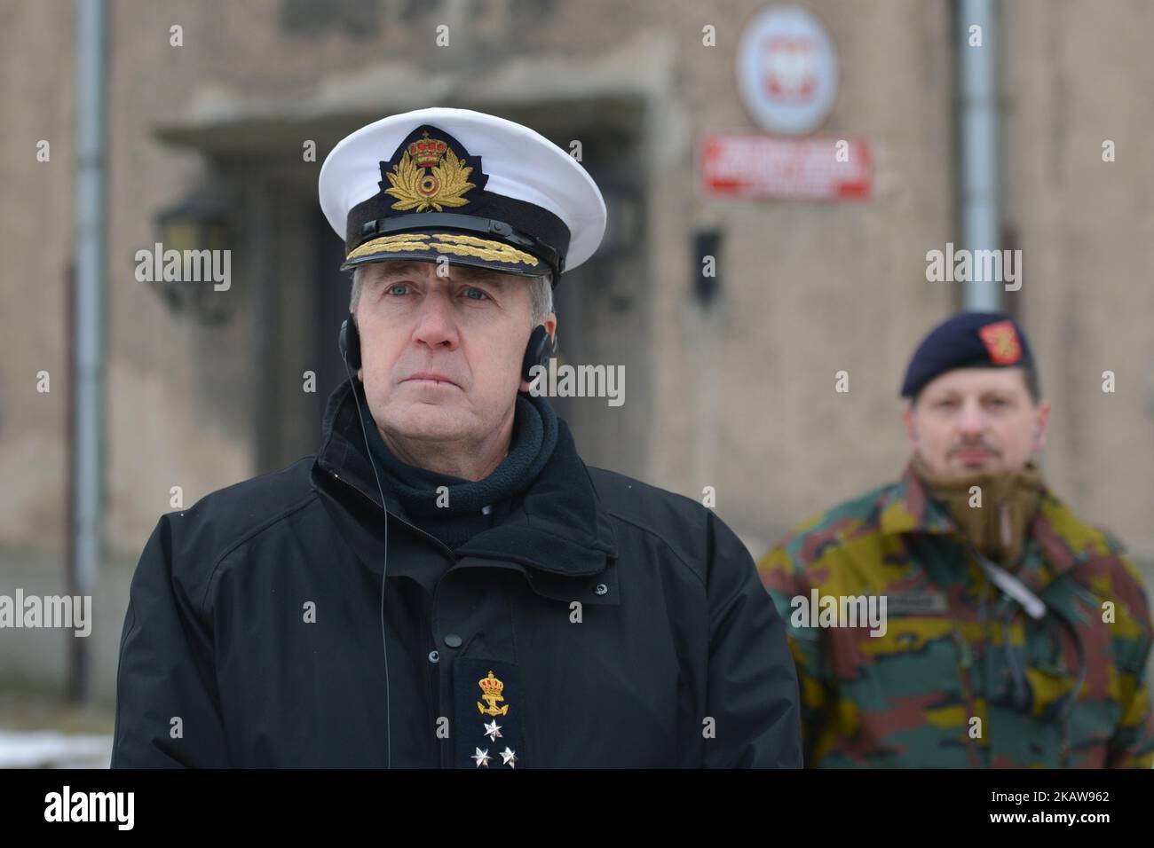 Belgian Defense Minister Steven Vandeput and Vice Chief of Defense Michel Hofman (pictured) accompanied a group of hundred high school students from 13 different schools during their visit to the Auschwitz-Birkenau German Nazi concentration and extermination camp, just a few days ahead of the 73rd Anniversary of the Camp Liberation. On Tuesday, January 23, 2018, in Auschwitz concentration camp, Oswiecim, Poland. (Photo by Artur Widak/NurPhoto)  Stock Photo