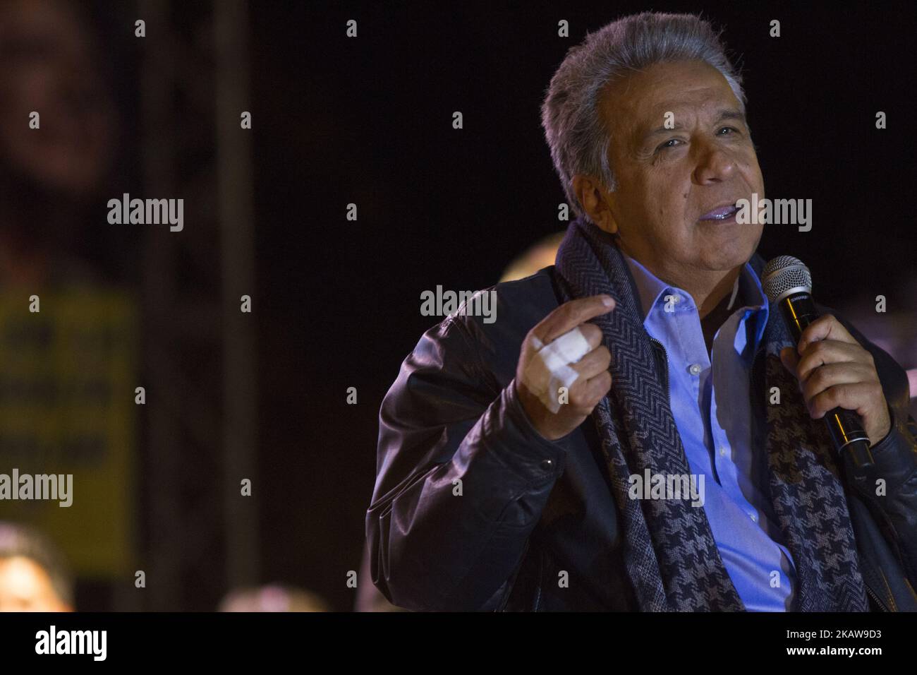 The president of Ecuador Lenin Moreno summoned to the south of Quito on 22 January 2018 a concentration of sympathizers to the regime to campaign politically on himself in the seven questions of the Popular Consultation 2018. (Photo by Rafael Rodriguez/NurPhoto) Stock Photo