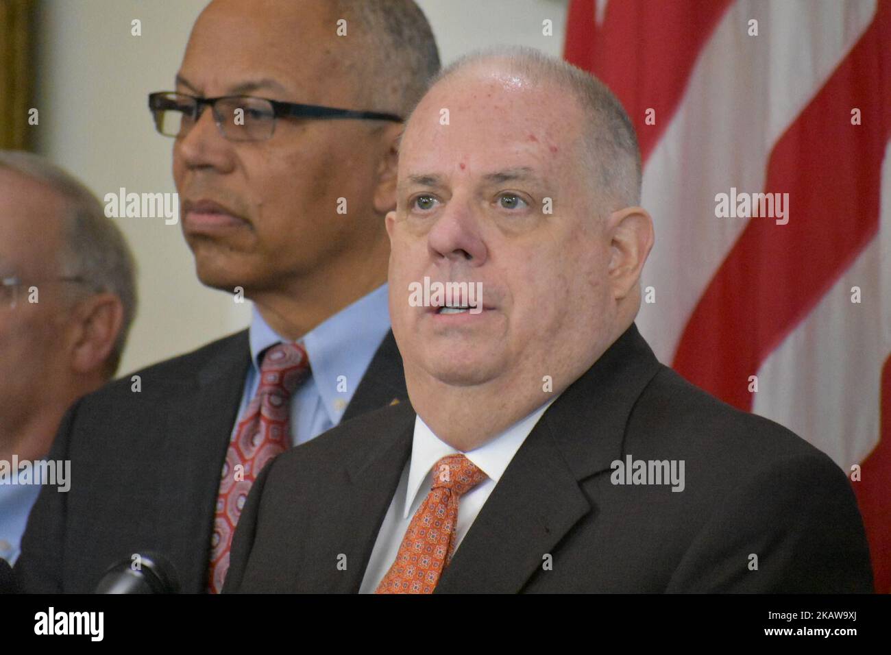 Maryland Governor Larry Hogan holds a press conference in the Governor's Reception Room at the Maryland State House in Annapolis, M.D. on January 25, 2018 (Photo by Kyle Mazza/NurPhoto) Stock Photo