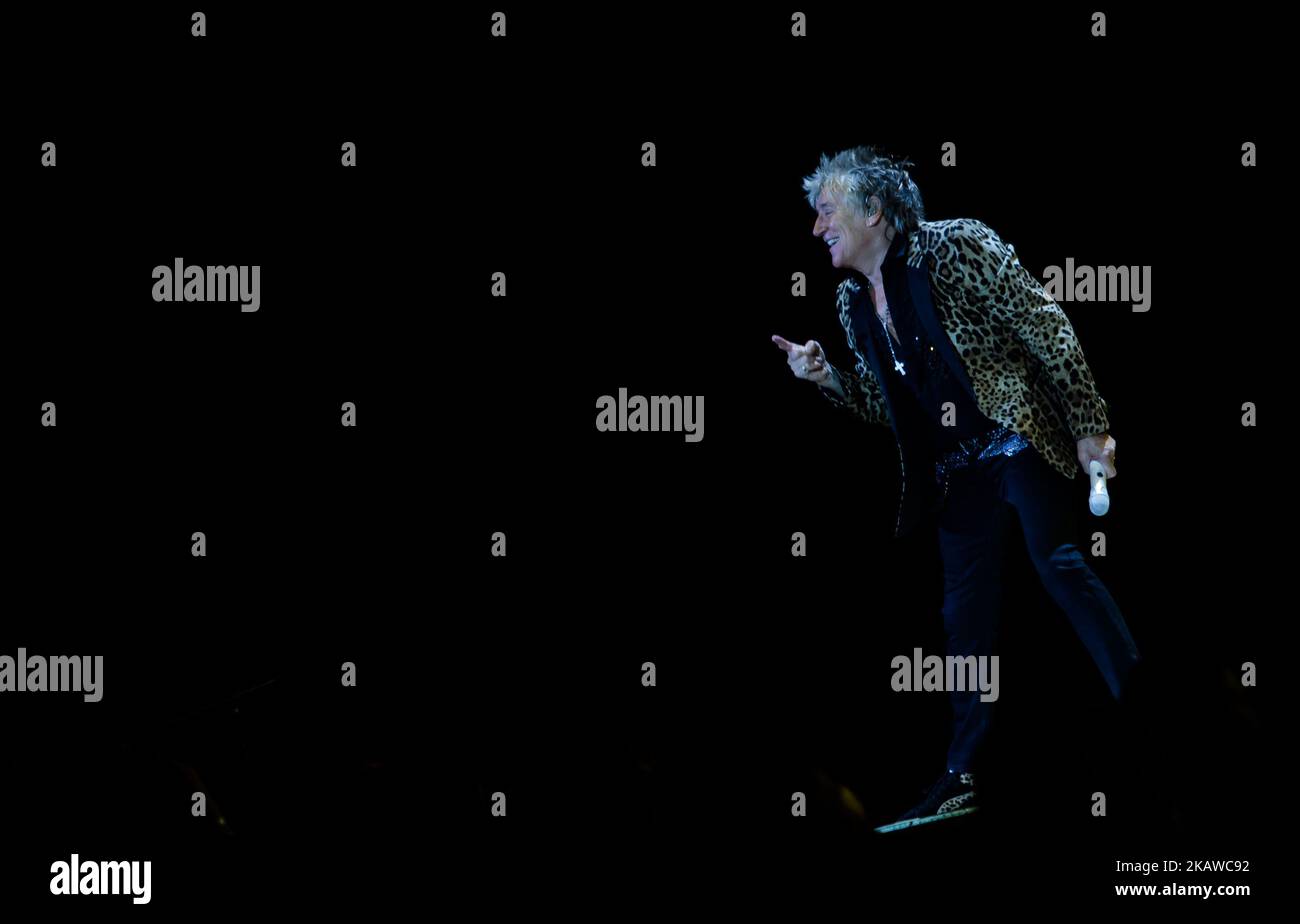Sir Rod Stewart performs at live concert at László Papp Budapest Sports Arena on January 29, 2018 in Budapest, Hungary. (Photo by Robert Szaniszló/NurPhoto) Stock Photo