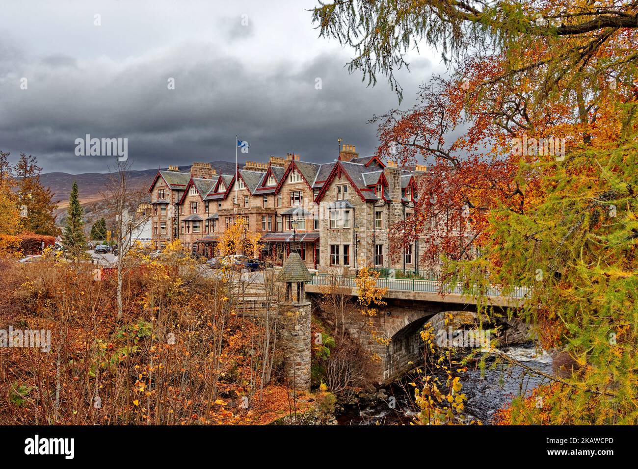 Fife Arms Hotel Braemar Scotland the front of the hotel the bridge over