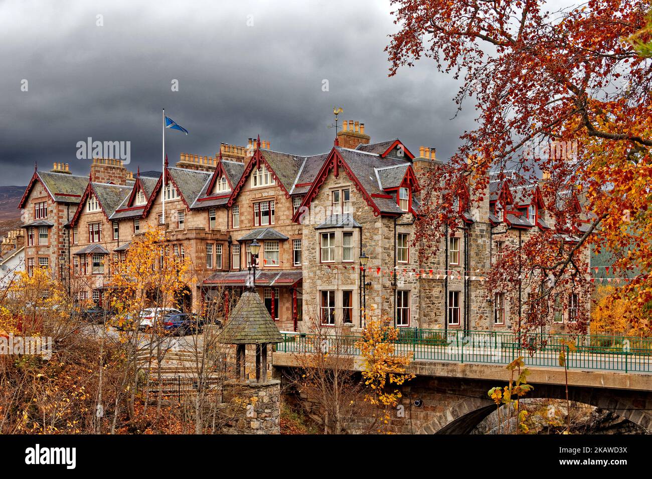 Fife Arms Hotel Braemar Scotland the front of the hotel the bridge over