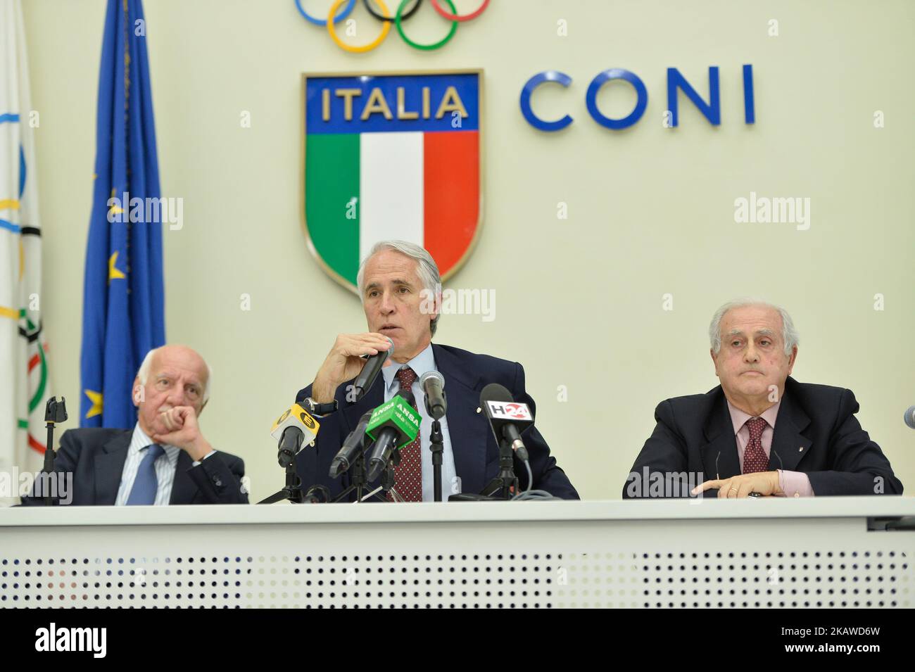 Angelo Clarizia, Giovanni Malagò, Roberto Fabbricini during post ...
