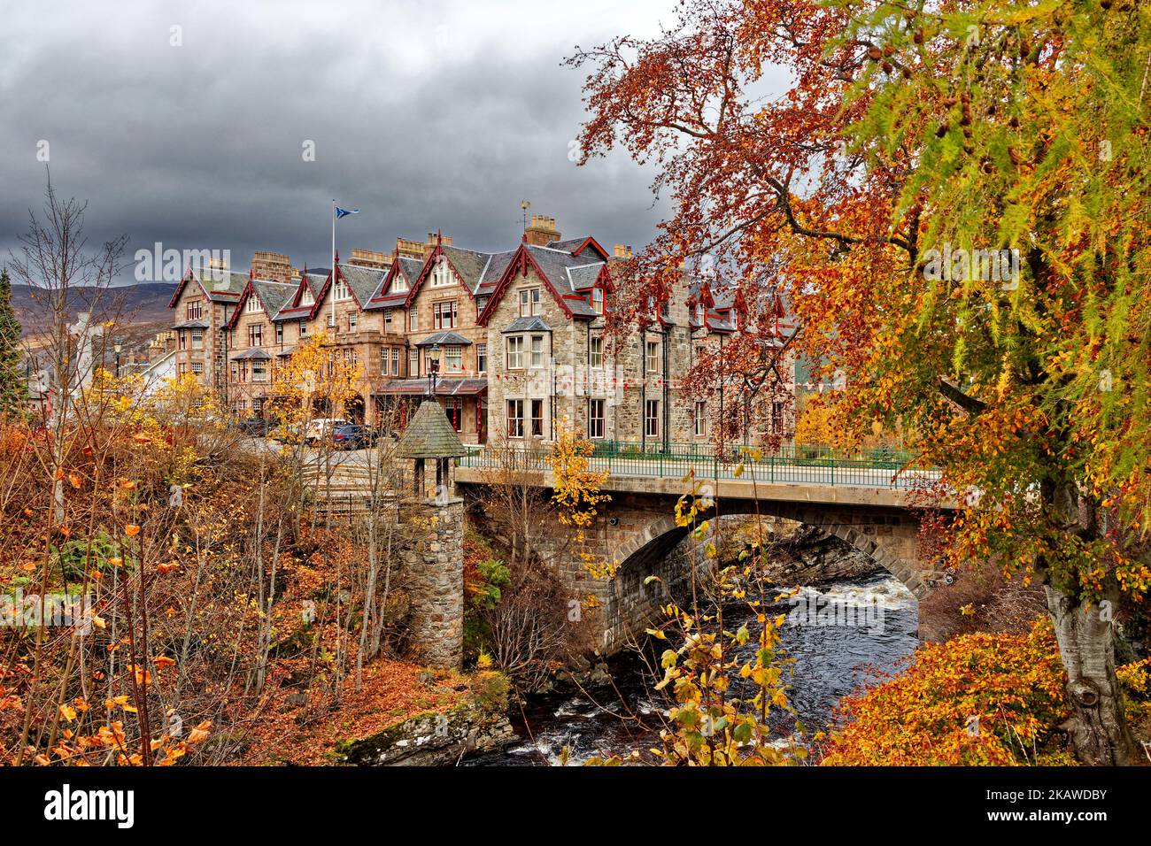 Fife Arms Hotel Braemar Scotland the front of the hotel the bridge over