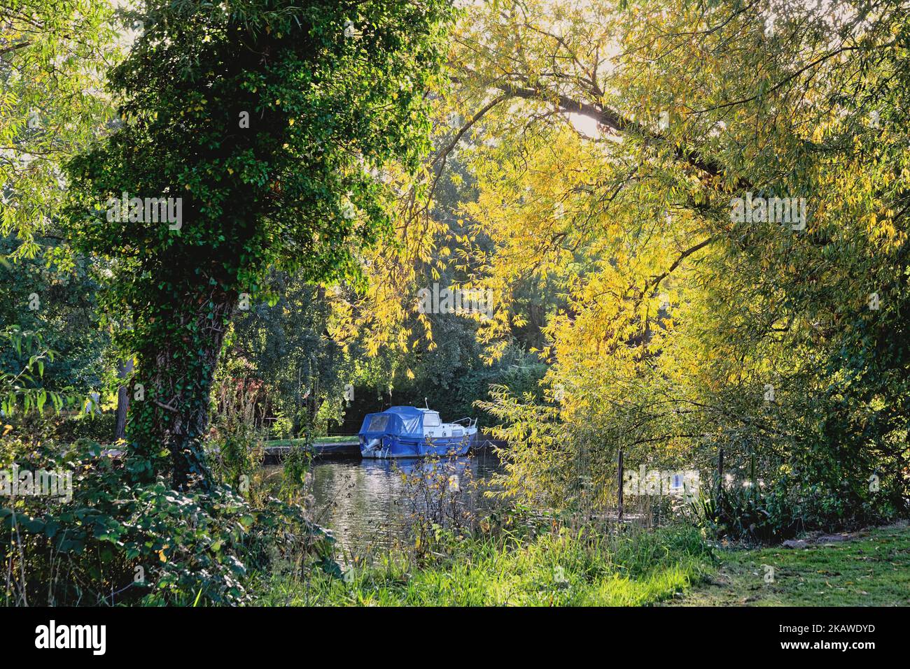 The riverside at Shepperton on a calm autumn day Surrey England UK