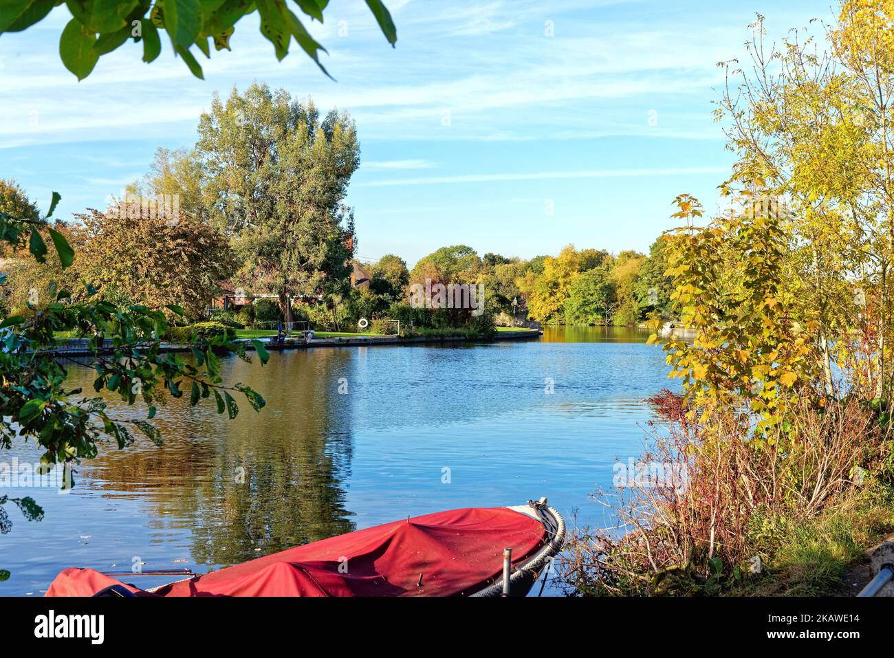 The riverside at Shepperton on a calm autumn day Surrey England UK