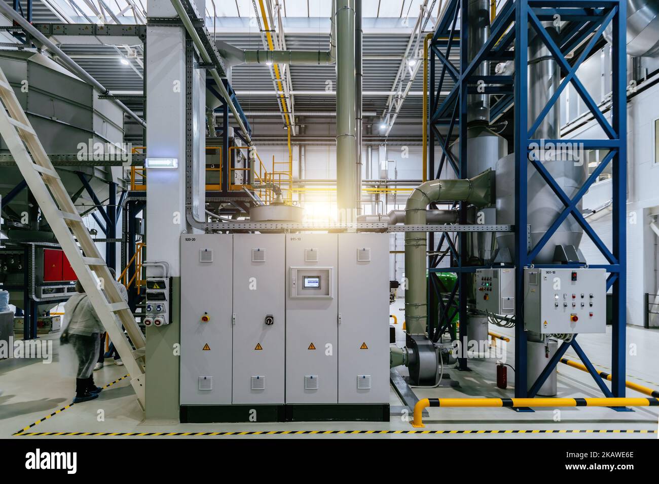 Large modern industrial automated coffee processing plant Stock Photo