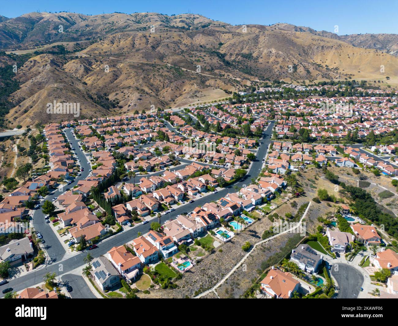 A bird's eye view of Porter Ranch community in Los Angeles, California ...