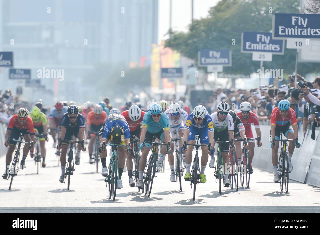 Italy's Elia Viviani (Center Right - Blue Jersey) from Quick-Step ...