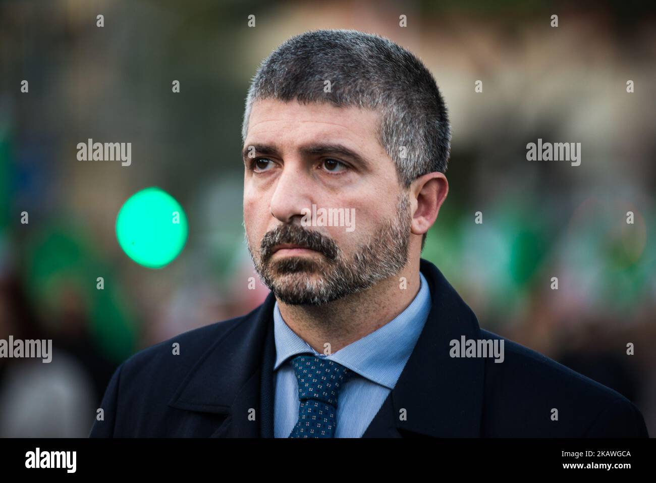 The national secretary and premier candidate of CasaPound Italia for the upcoming policies of 4 March 2018, Simone Di Stefano during the demonstration for the martyrs of Foibe in Rome. To promote it is CasaPound Italia, on the occasion of the Day of Remembrance, to commemorate the 10,000 Italians massacred by titine partisans between 1943 and 1947 and the 300,000 Istrian and Giulian-Lalmatian exiles forced by communist hatred to leave their land.on February 10, 2018 in Rome, Italy. (Photo by Michele Spatari/NurPhoto) Stock Photo