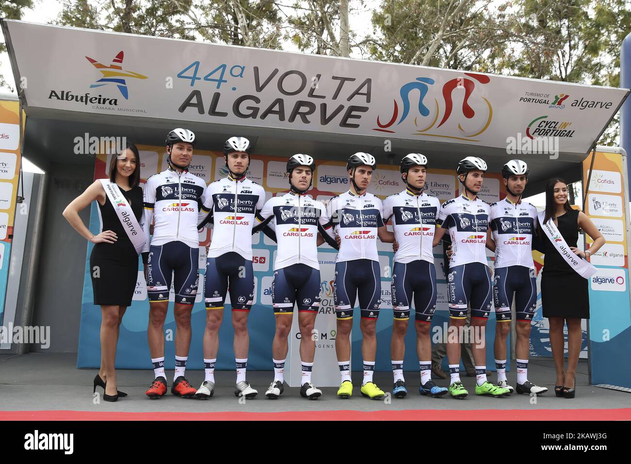 Liberty Seguros/Carglass before the 1st stage of the cycling Tour of Algarve between Albufeira and Lagos, on February 14, 2018. (LM Press/Global Imagens/NurPhoto) Stock Photo
